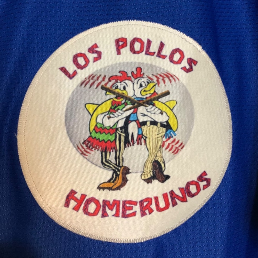 Los Pollos Hermanos Homerunos #70 Waterboy Breaking Bad Blue Baseball Jersey S - Picture 4 of 9